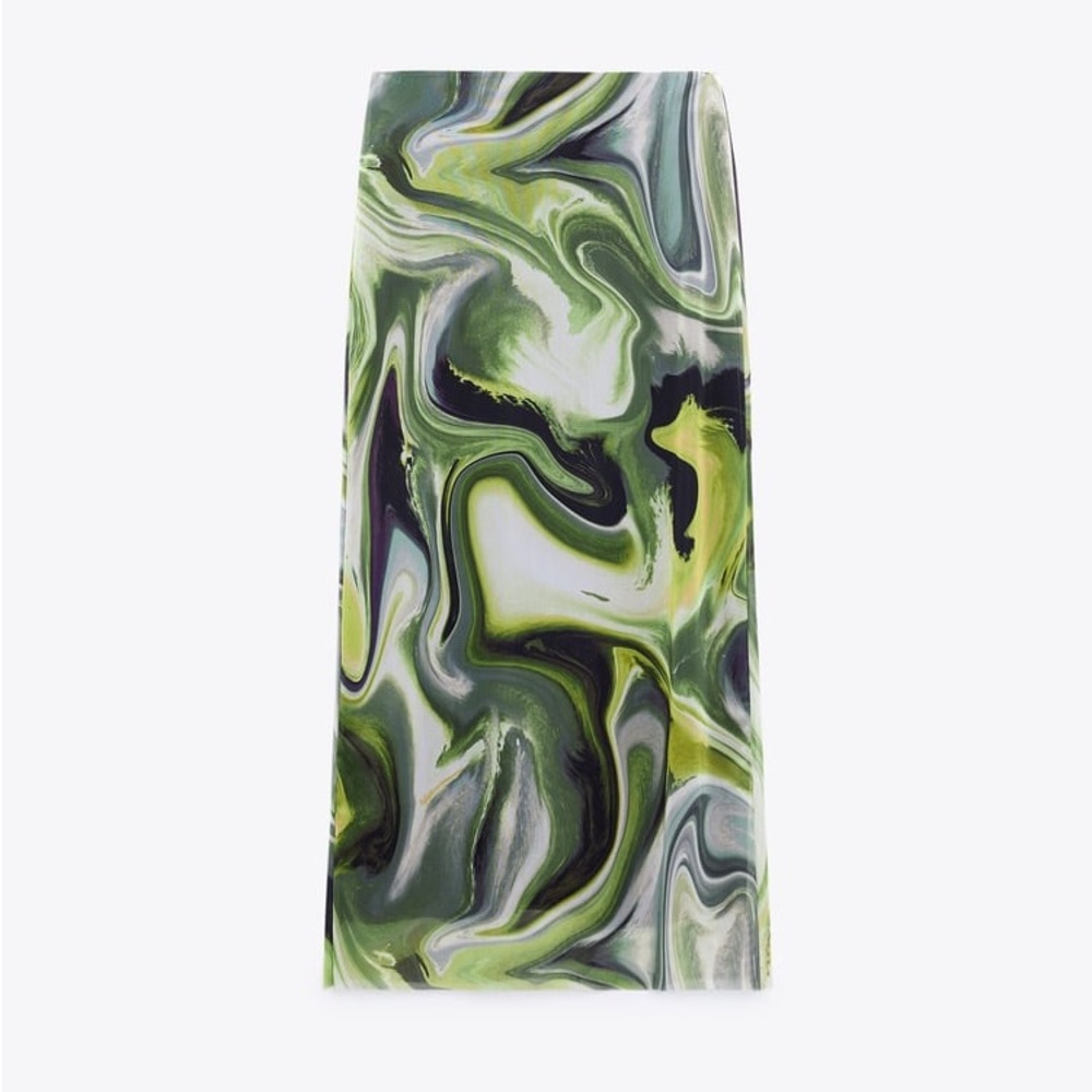 Zara Green Abstract Midi Skirt